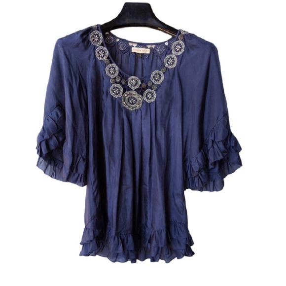 Rebecca Taylor Tops - Rebecca Taylor Womens Top Tunic Ruffle Silk 2